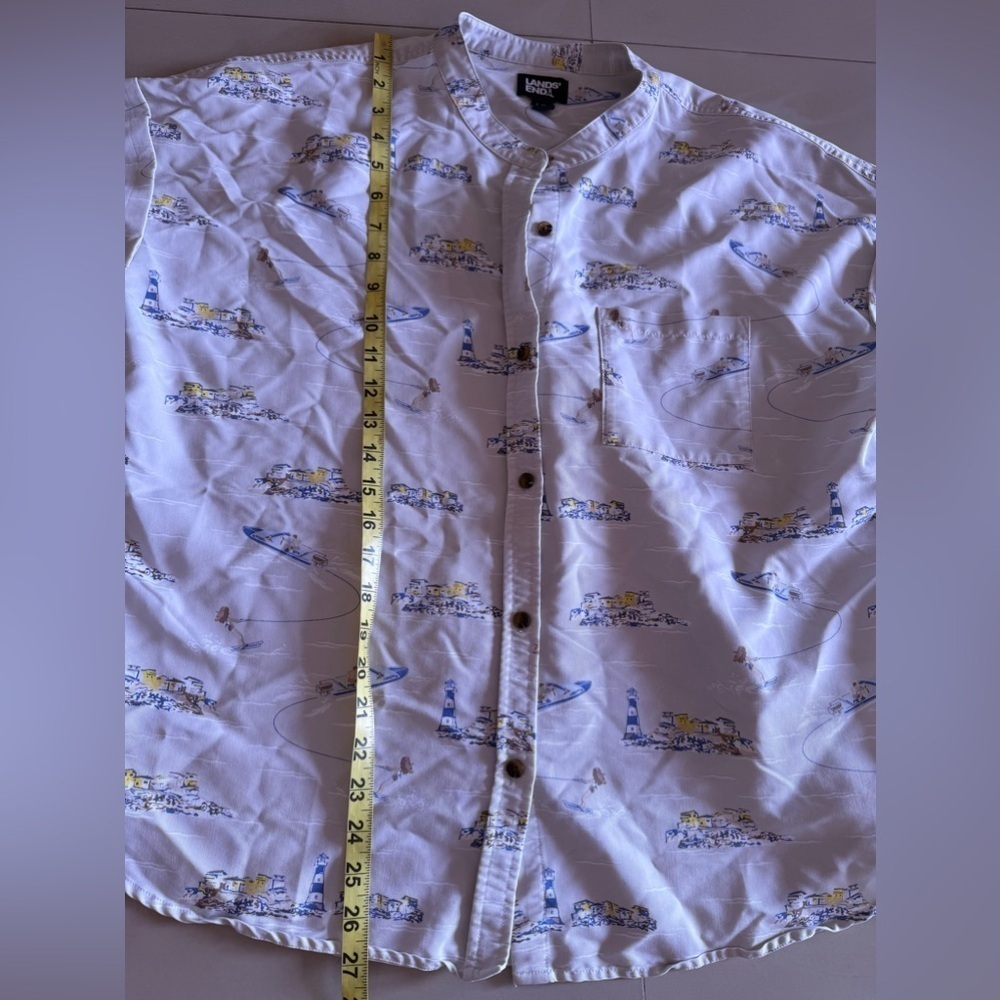 Lands End Shirt Large 14-16 Womens Hawaiian Tropical Rayon Camp Rayon , Viscose - Picture 10 of 15